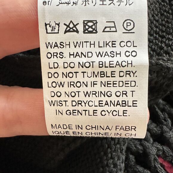 Black Open Front Cardigan Medium Crochet Colorful Granny Square Sleeve Boho - Picture 7 of 13